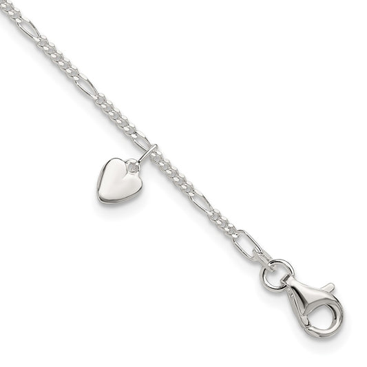 Sterling Silver Heart Dangle Anklet 10 inches