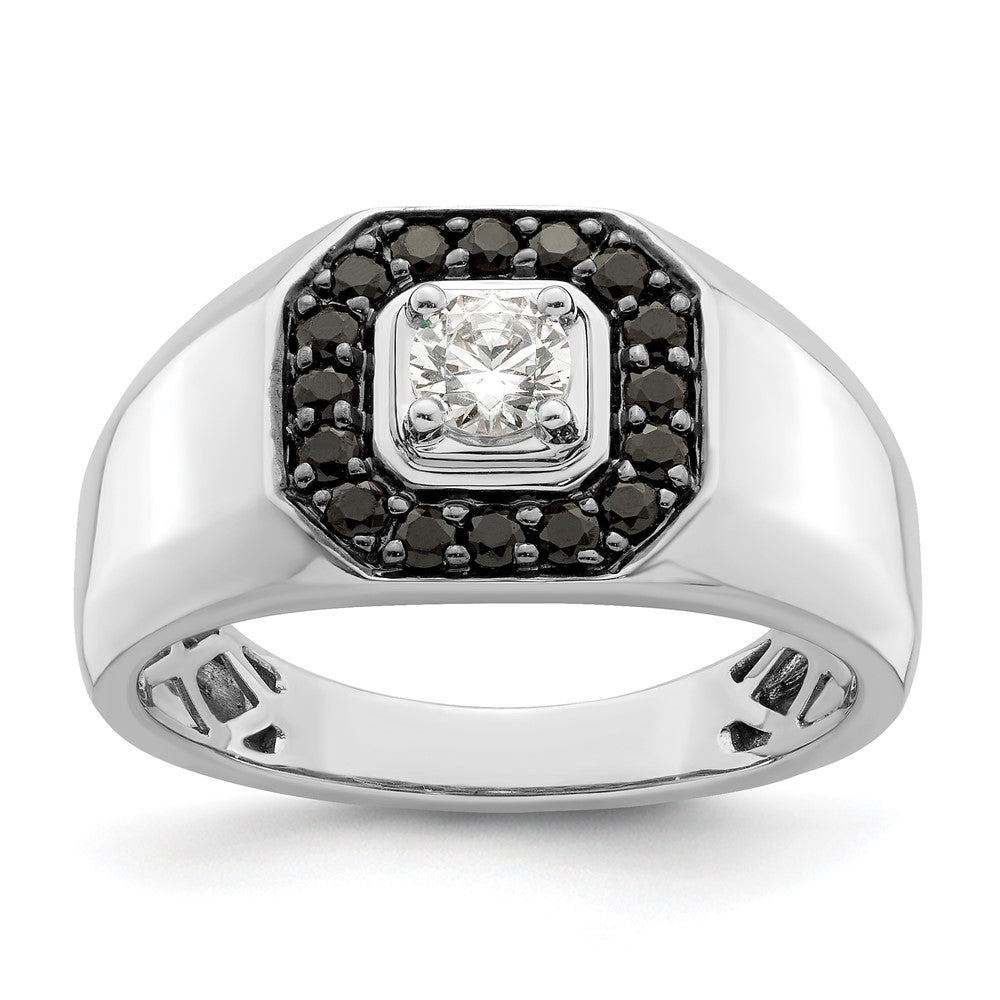 SS Created White Sapph & Genuine Black Sapph Men's Ring