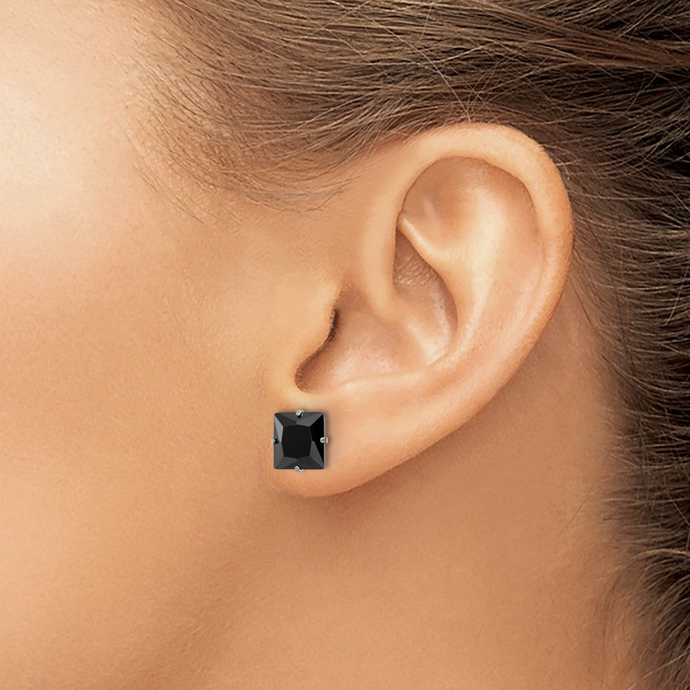 Stainless Steel Polished 8mm Black Square CZ Stud Post Earrings
