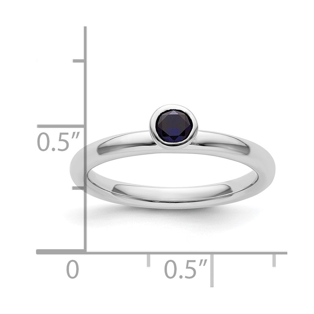 Sterling Silver Stackable Expressions High 4mm Round Cr. Sapphire Ring Size -7