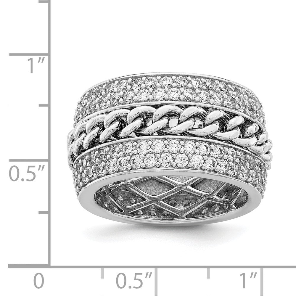Sterling Silver Rhodium-plated CZ Spinning Chain Center Ring