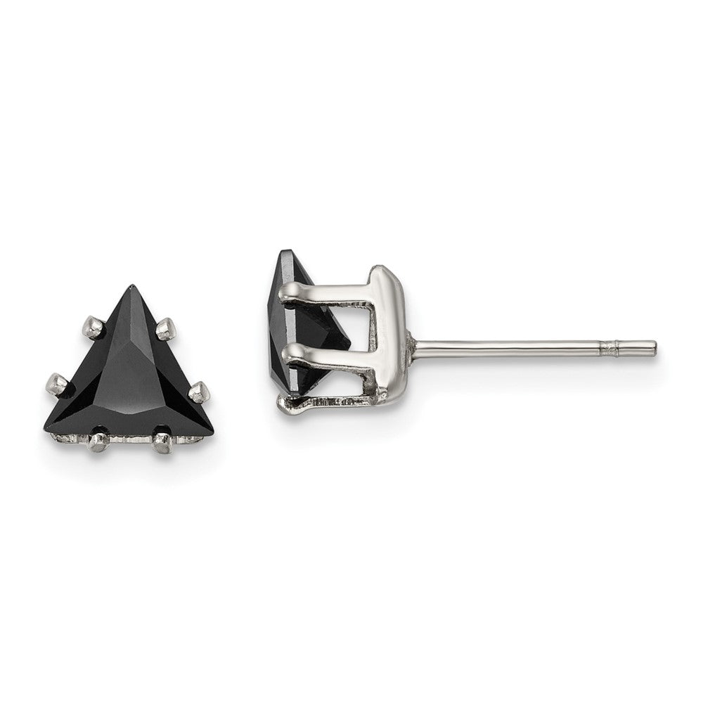 Stainless Steel Polished 6mm Black Triangle CZ Stud Post Earrings