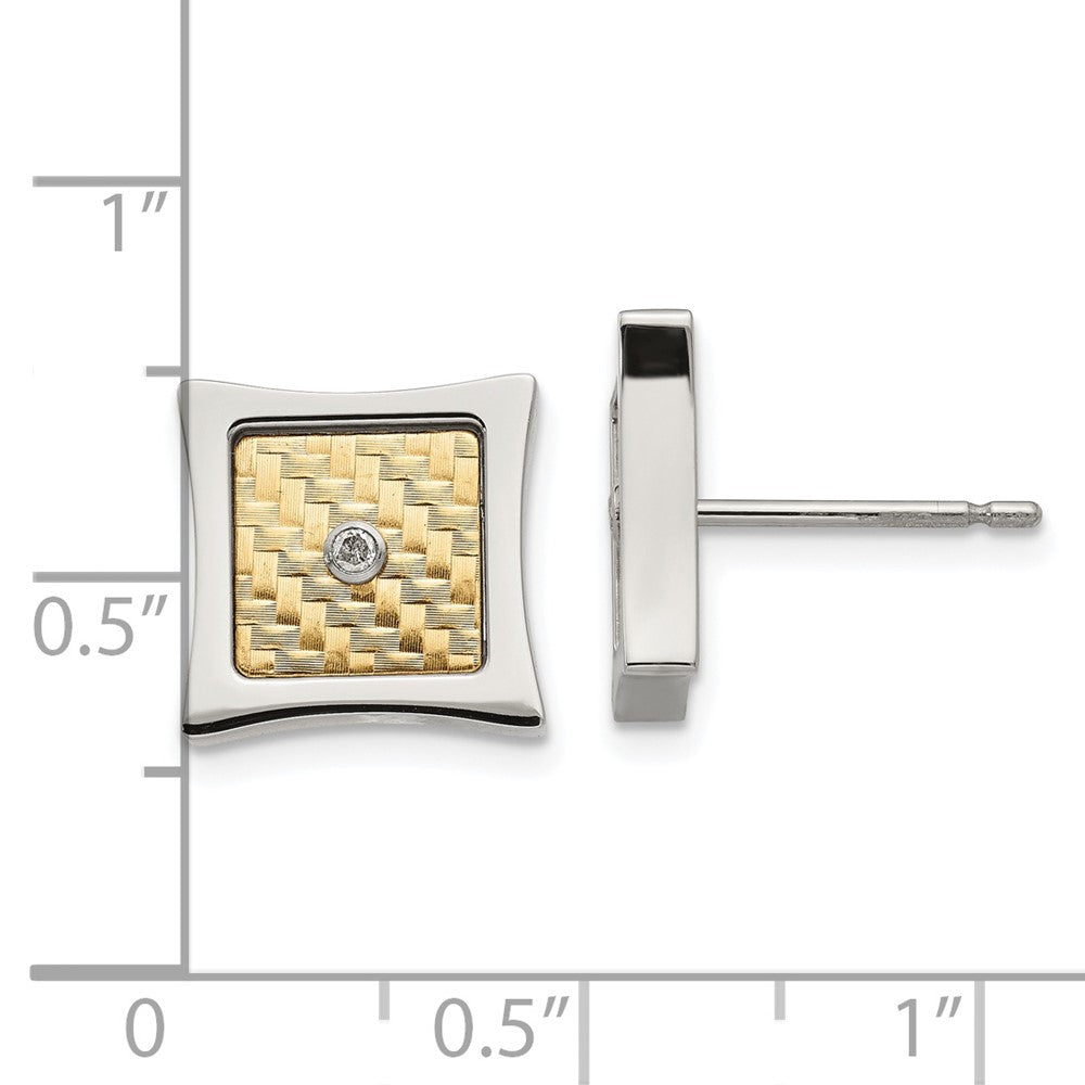 Stainless Steel Polished w/18k Accent .03ct Diamond Square Post Earrings