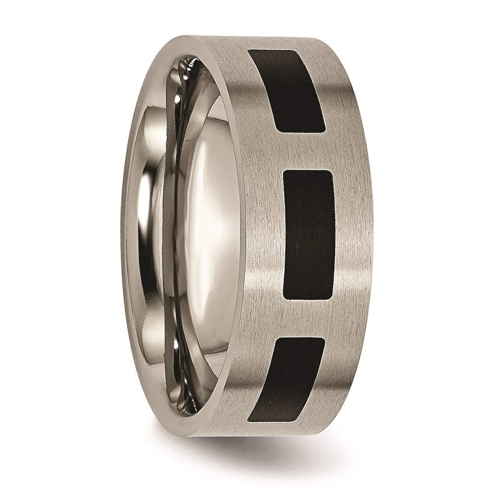 Titanium Brushed with Black Rubber 8mm Flat Band Size - 6.5