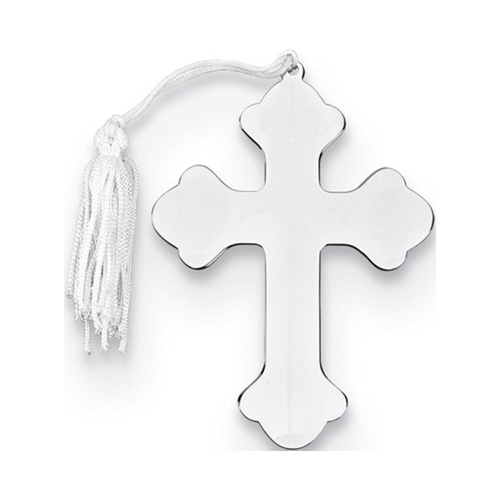 Nickel-plated White Tassel Engraveable Cross Ornament Q-GM14649