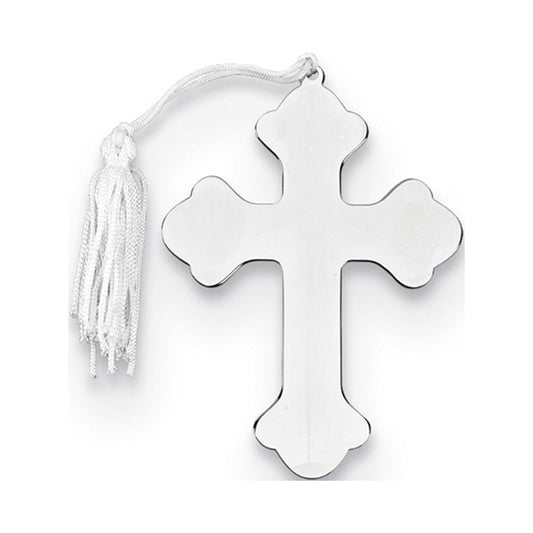 Nickel-plated White Tassel Engraveable Cross Ornament Q-GM14649