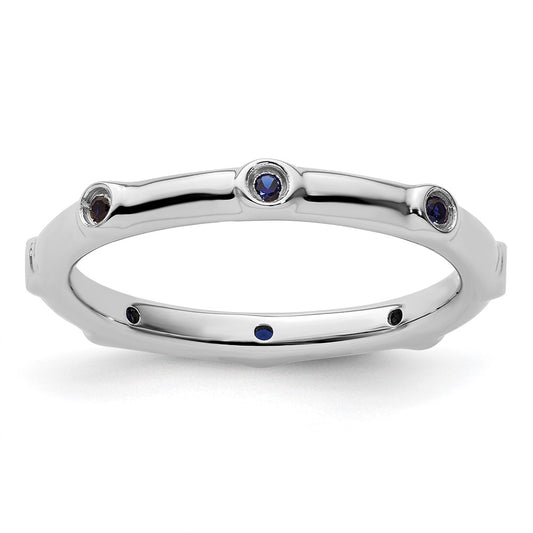 Sterling Silver Stackable Expressions Created Sapphire Ring Size -8