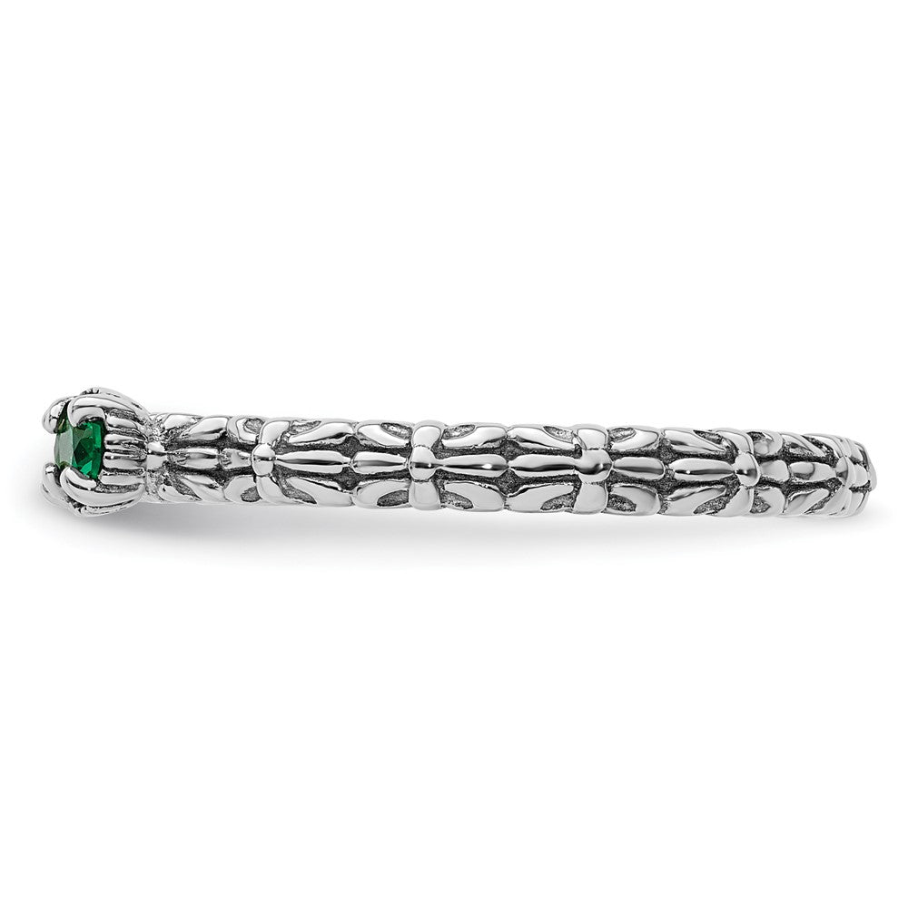 Sterling Silver Stackable Expressions Created Emerald Two Stone Ring Size -8