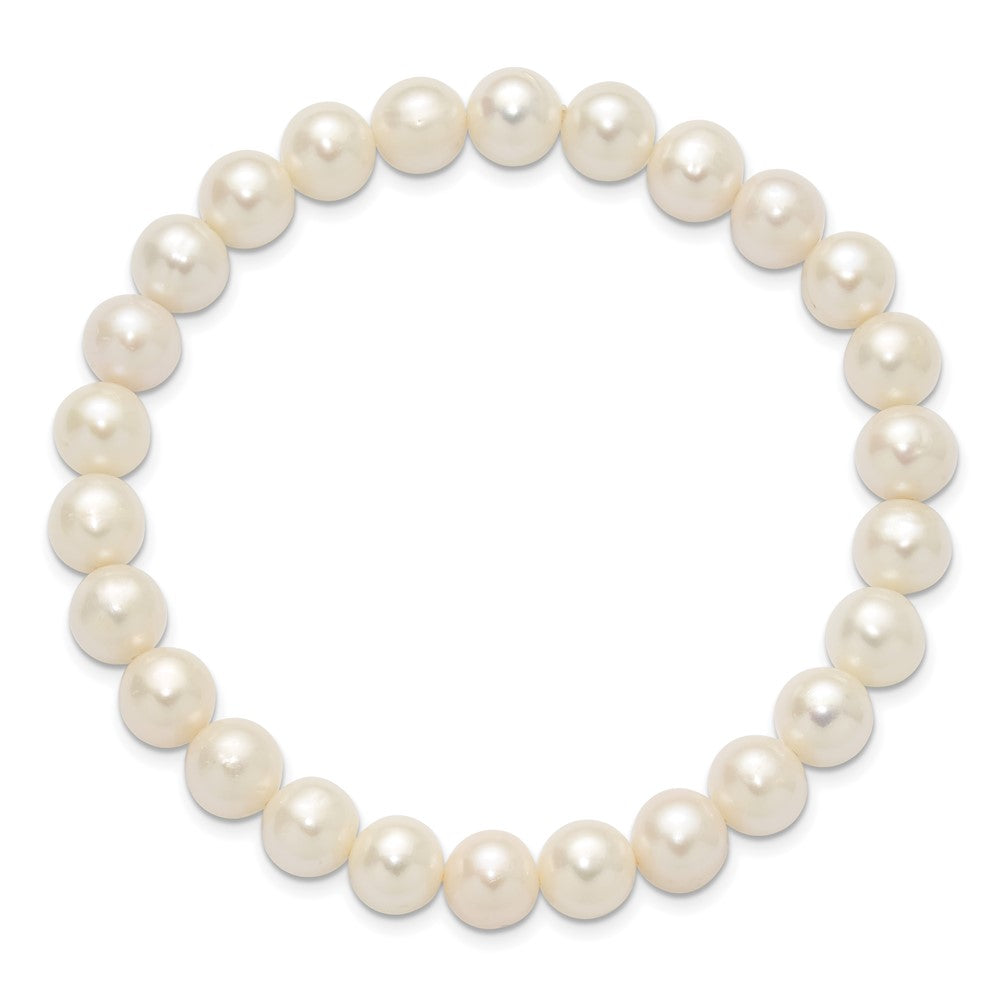 Chisel 8-9mm White Round Freshwater Cultured Pearl 7.25 inch Stretch Bracelet 8 inches