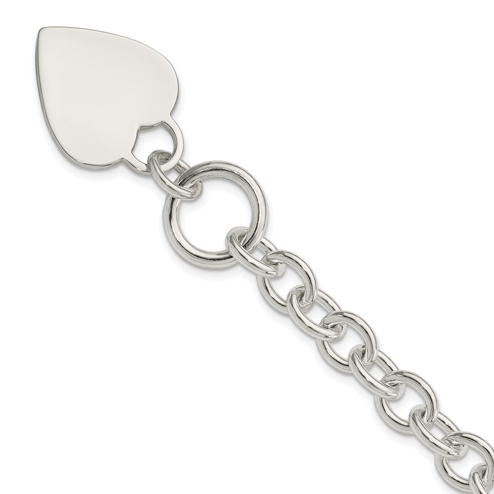 Sterling Silver Engraveable Heart Disc on Fancy Link Toggle Bracelet 8.75 inches