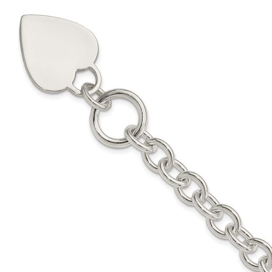 Sterling Silver Engraveable Heart Disc on Fancy Link Toggle Bracelet 8.75 inches
