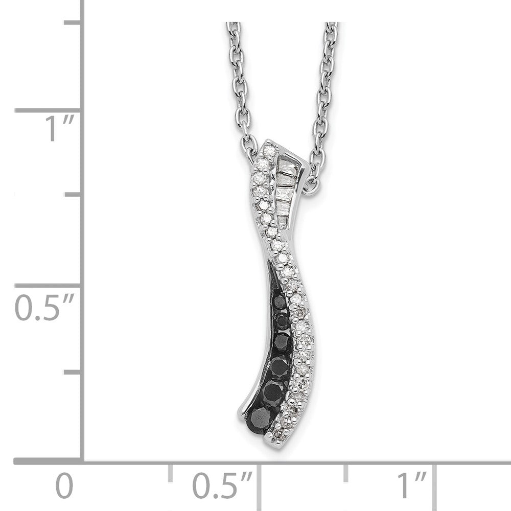 White Night Sterling Silver Rhodium-plated Black and White Diamond 18 Inch Necklace with 2 Inch Extender 18 Inches