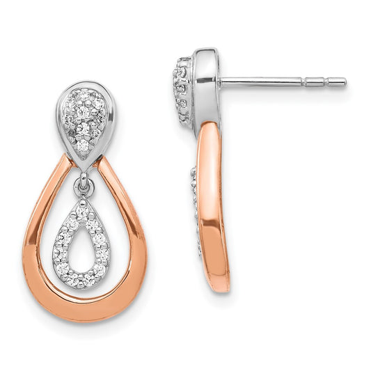 14k White and Rose Gold Diamond Post Dangle Earrings
