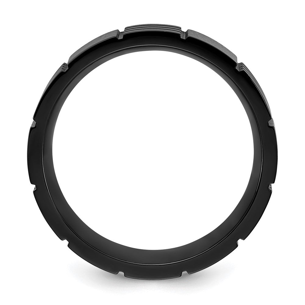 Chisel Titanium Polished Black IP-plated Grooved 8mm Band Size - 8.5