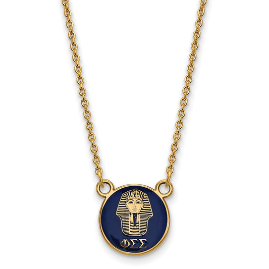Sterling Silver Gold-plated LogoArt Phi Sigma Sigma Sorority Symbol Small Color Enamel Pendant 18 inch Necklace