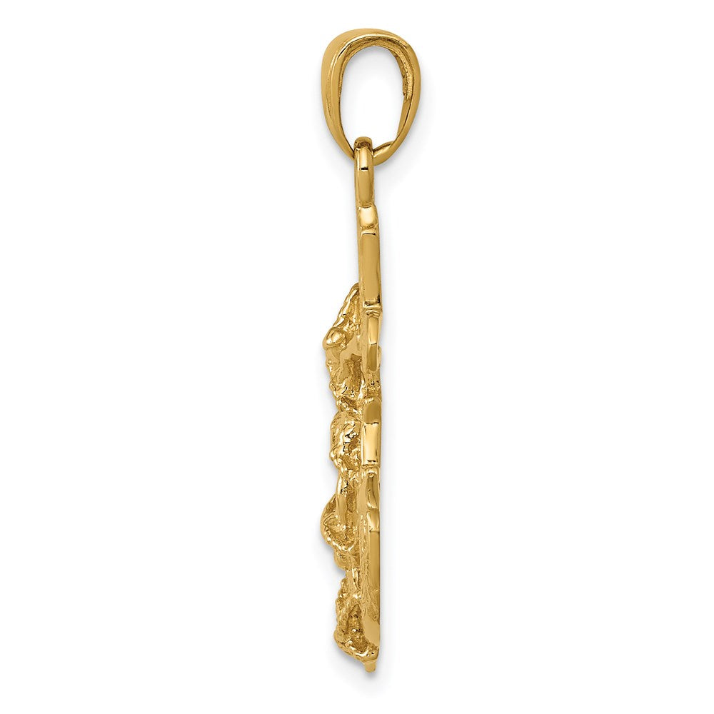 14K Polished Textured Mariners Crucifix Rope/Wheel Pendant