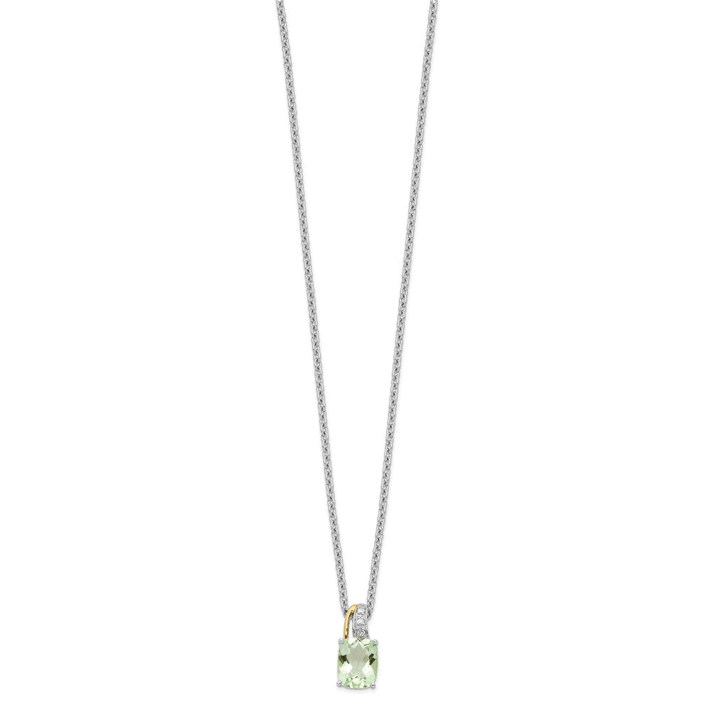 Brilliant Gemstones Sterling Silver with 14K Accent Rhodium-plated Green Quartz and Diamond 18 Inch Necklace with 2 Inch Extender 17 Inches