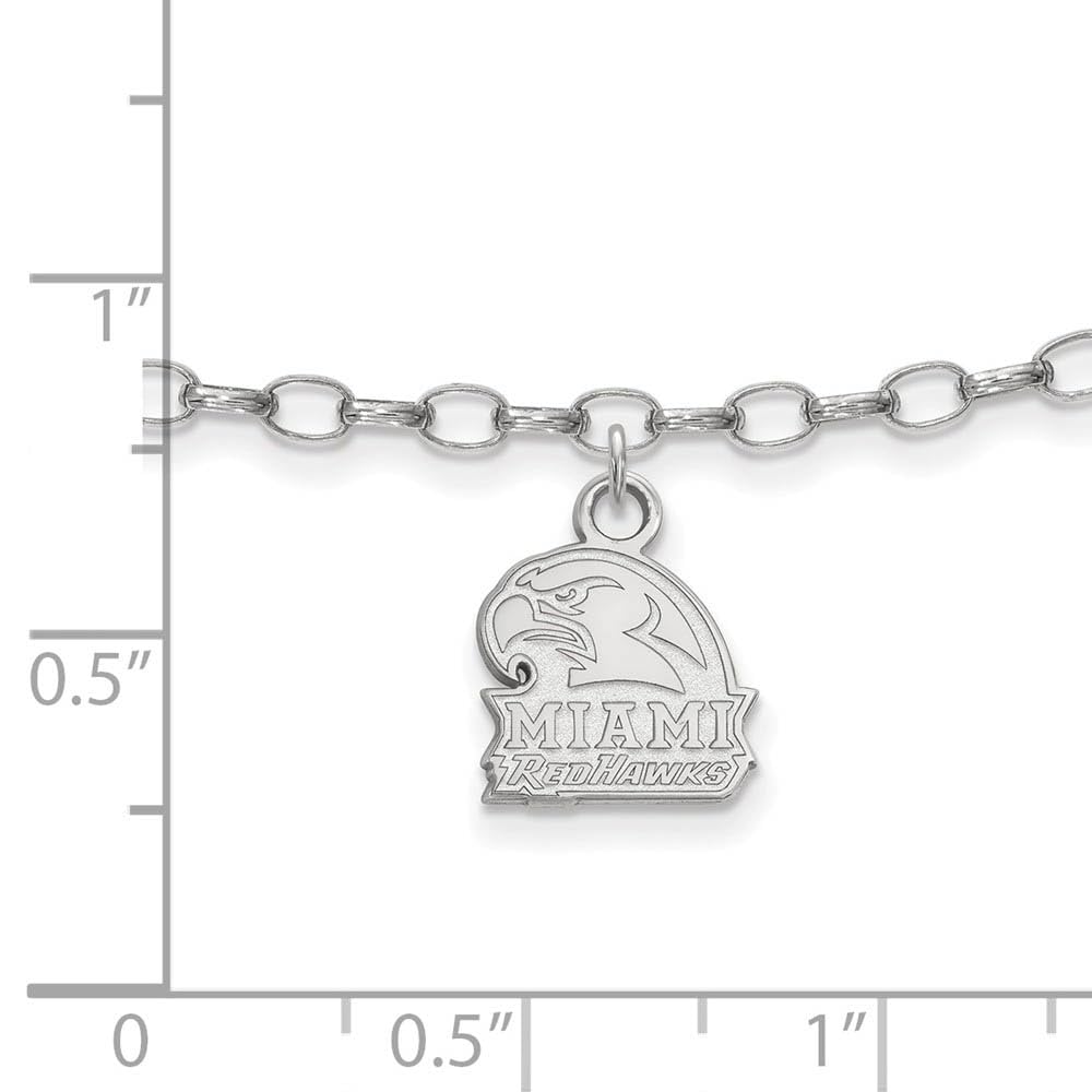 LogoArt Sterling Silver Rhodium-plated Miami University Anklet