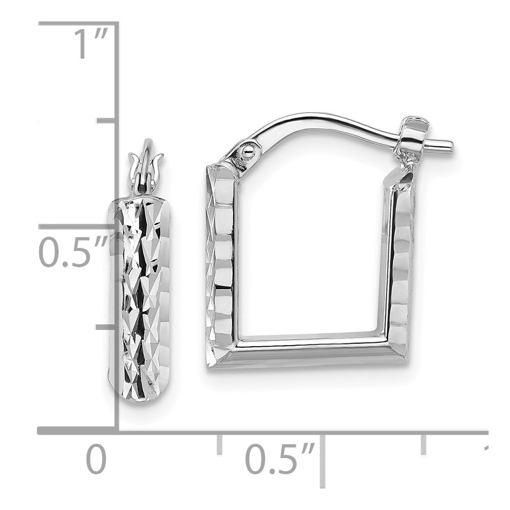14K w/White RH-plat Polished/Dia-cut Square Hoop Earrings