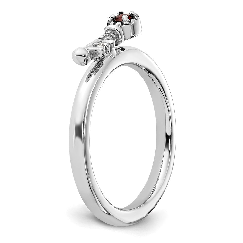 Sterling Silver Stackable Expressions Rhodium-plated Garnet and White Topaz Key Ring Size -7