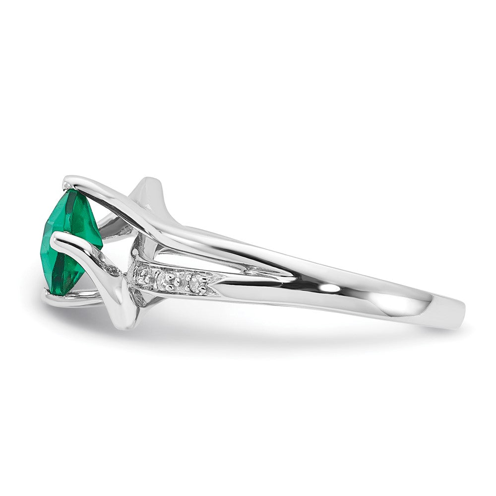 10K White Gold May Birthstone and Diamond Ring