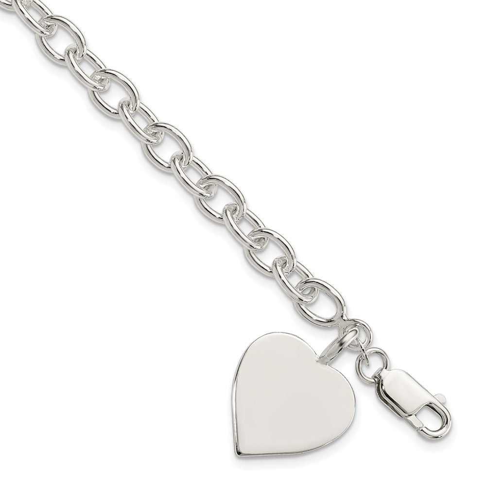 Sterling Silver Engraveable Heart Fancy Link Bracelet 7.25 inches