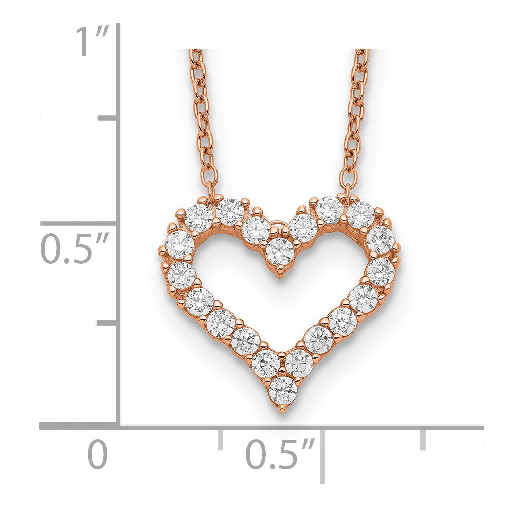 Sterling Silver Rose-tone CZ Heart w/ 2in ext. Necklace 16.5 Inches