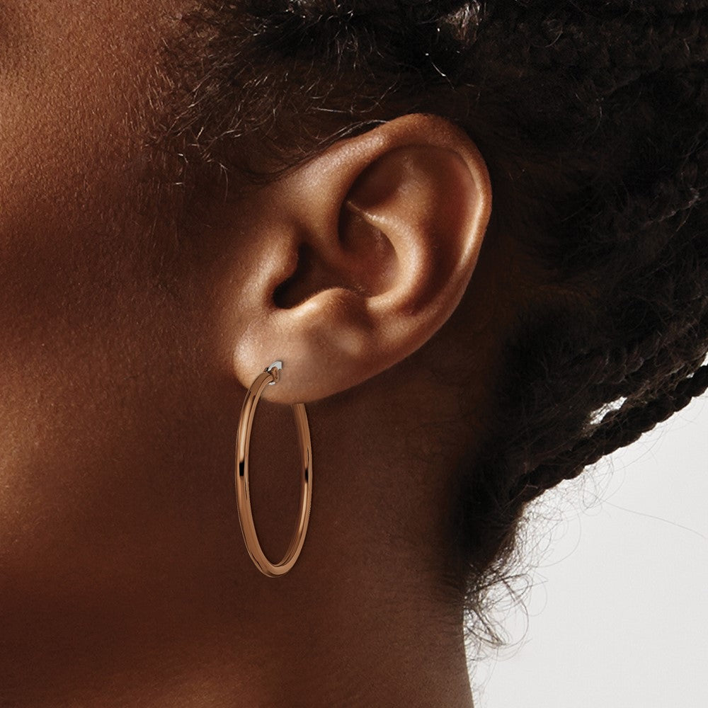 Stainless Steel Polished Brown IP-plated 32mm Diameter Hoop Earrings