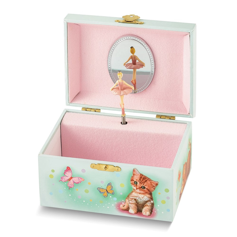 Children's Cat Themed Graphic Wrap with Mirror and Twirling Ballerina Music Box (Plays Brother John)