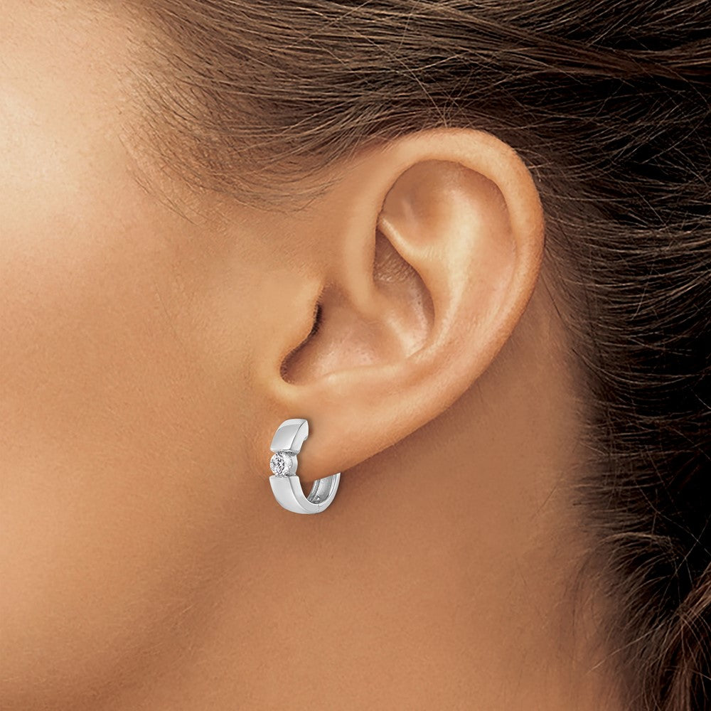 True Origin 14k White Gold 1/4 carat Lab Grown Diamond VS DEF Hinged Hoop Earrings