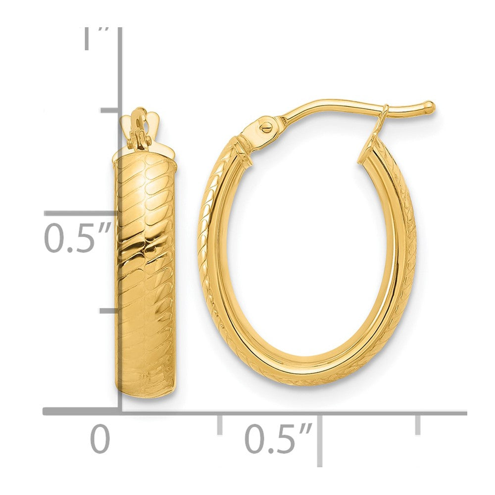 14K Polished and Textured Oval Hoop Earrings