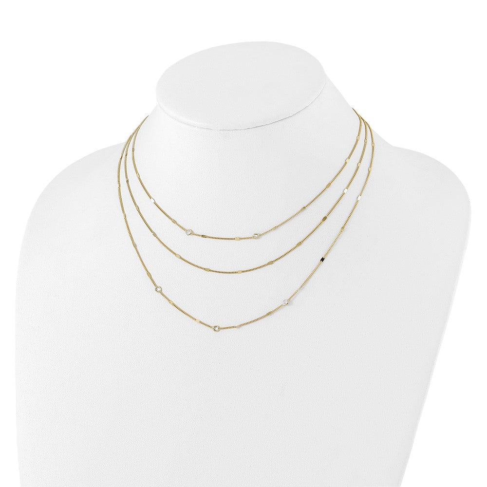Sterling Silver Gold-tone CZ Layered with 1.5in ext. Necklace