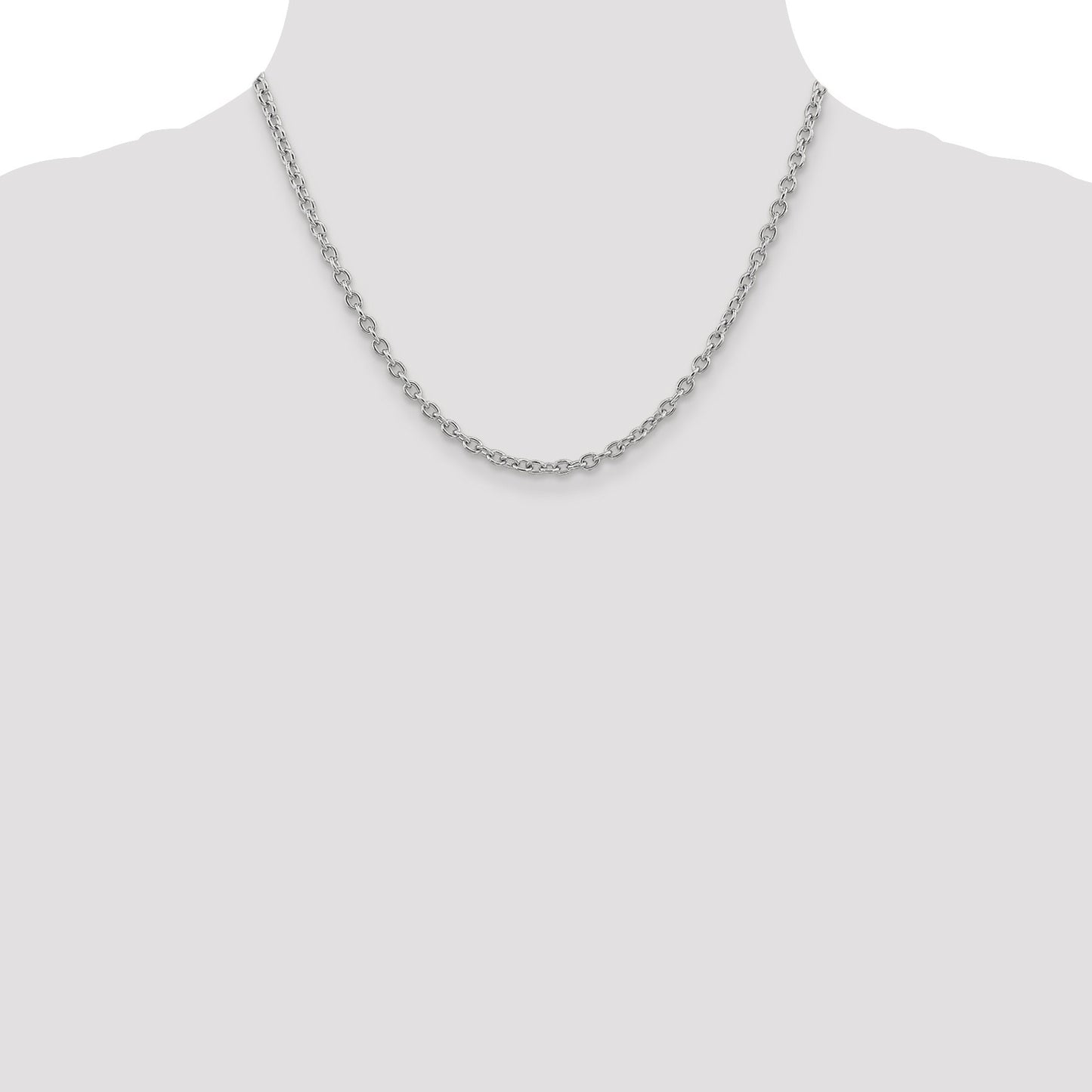 14K White Gold 18 inch 3.2mm Round Open Link Cable with Lobster Clasp Chain