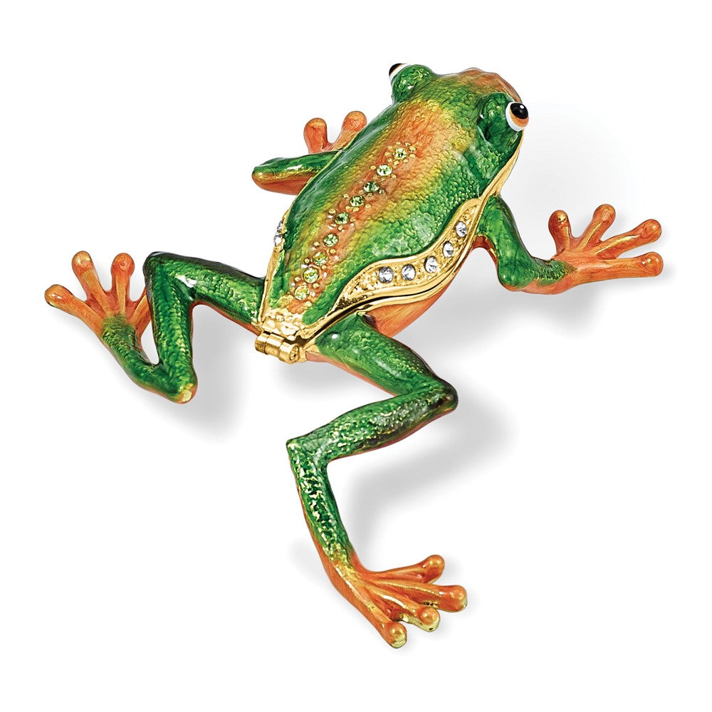 Luxury Giftware by Jere Bejeweled FESTER Frog Trinket Box with Matching 18 inch Necklace