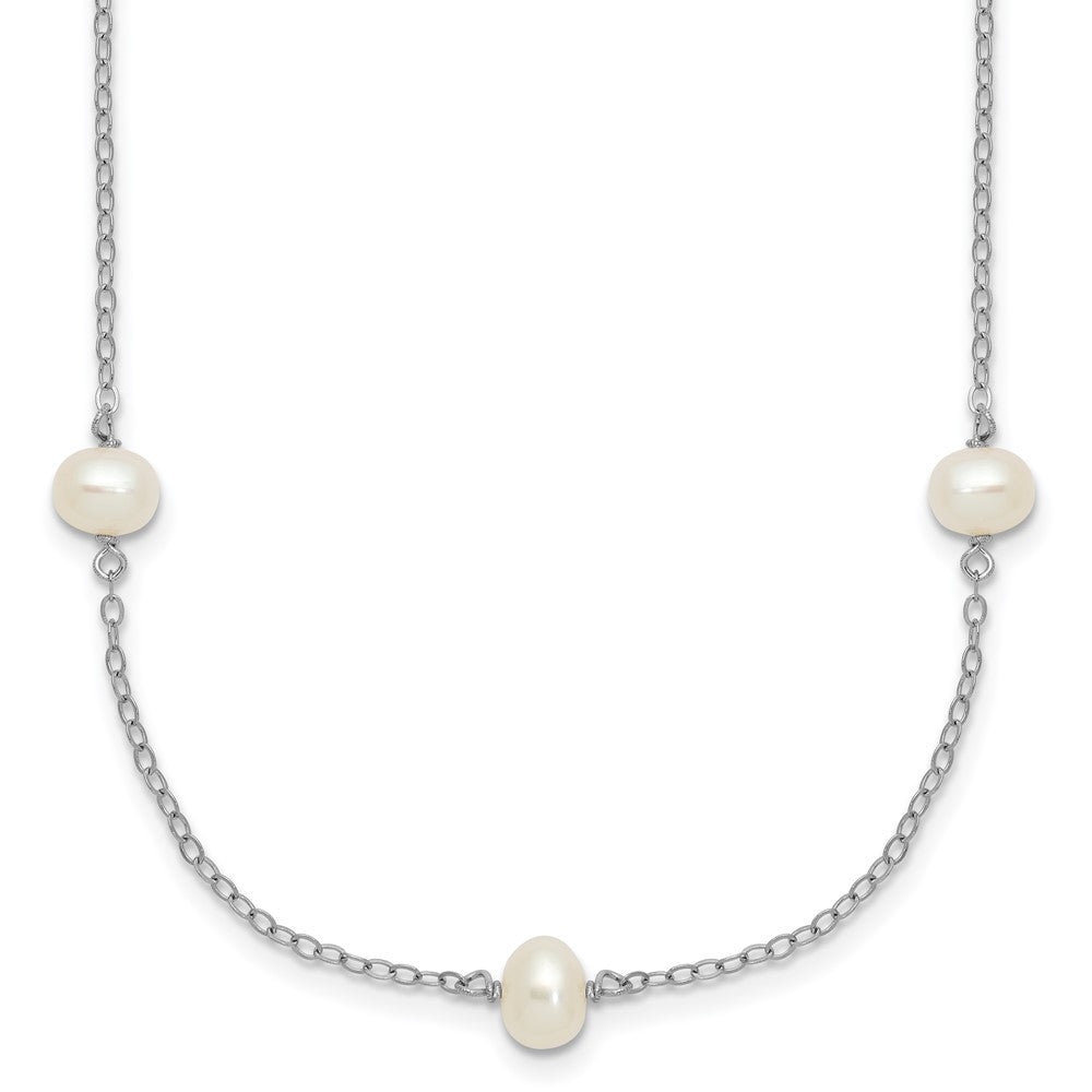 Sterling Silver Rhodium-plated 4-5mm White Near-Round Freshwater Cultured Pearl 9-Station 18 inch Necklace 18 Inches