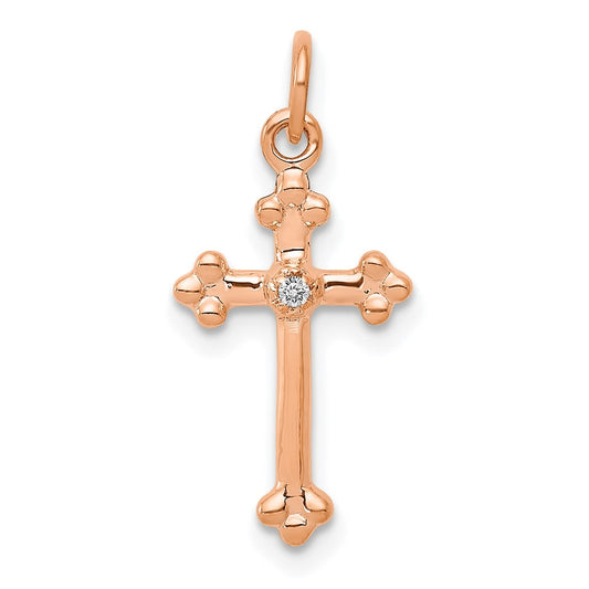 10K Rose Gold Small Diamond Budded Cross Pendant