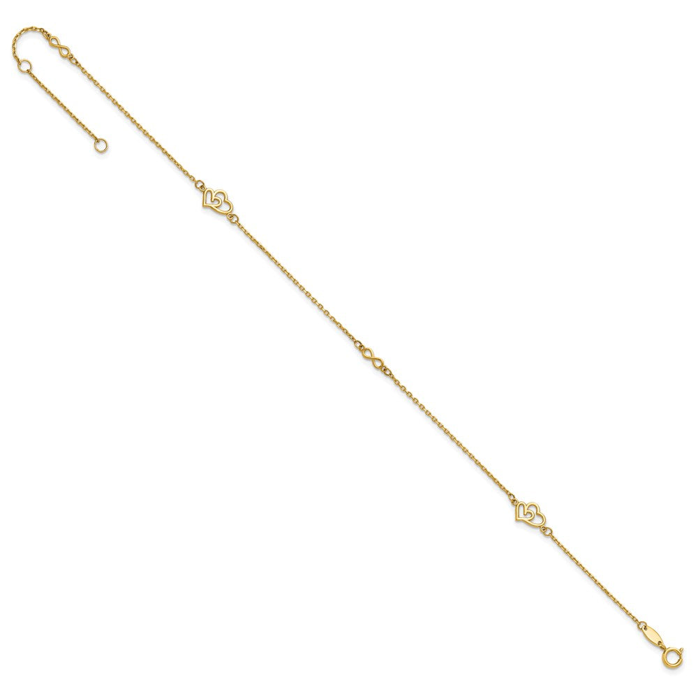 14k Polished Double Hearts and Infinity 9 inch with 1 inch Extension Anklet