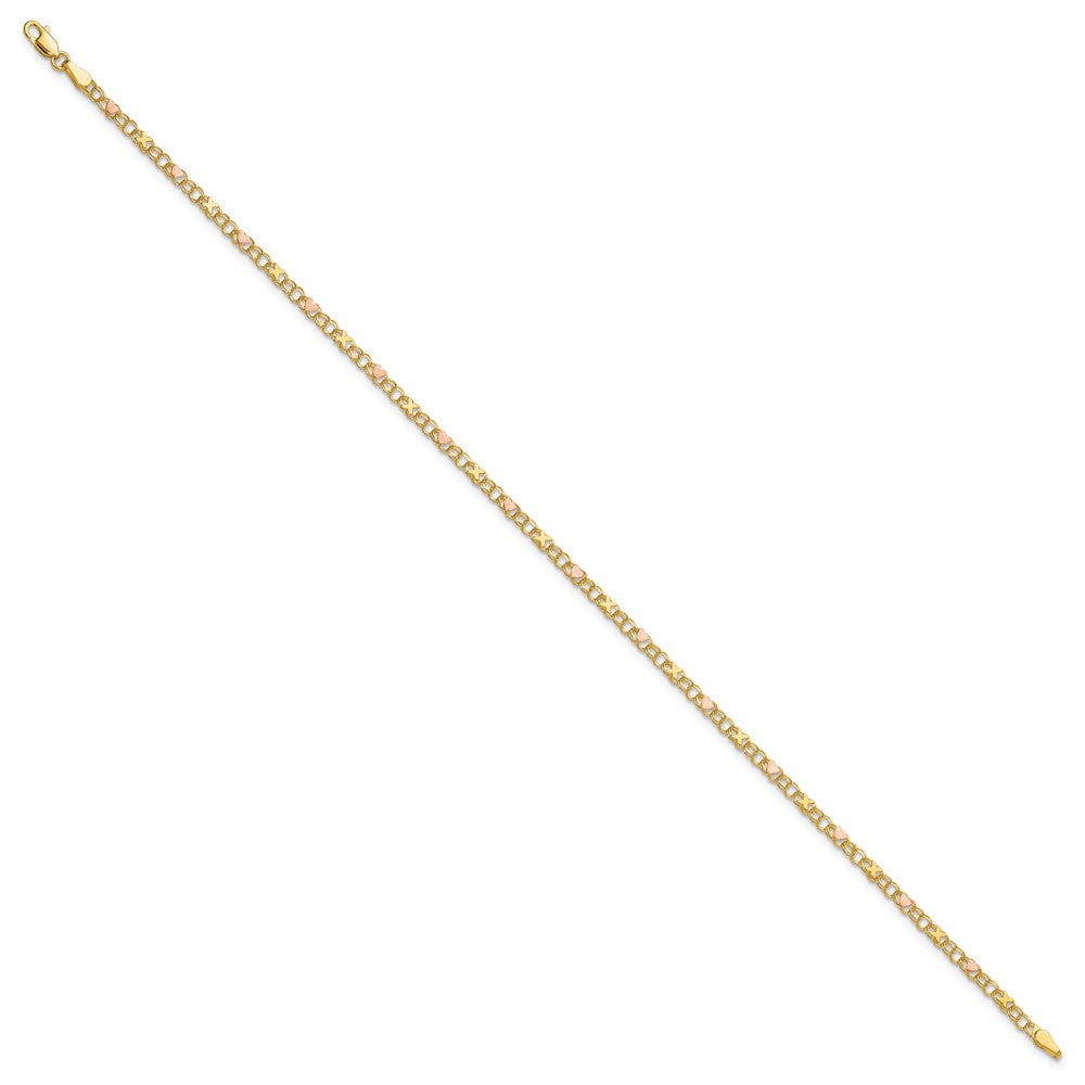 14k and Rose X's and Hearts 9in Anklet