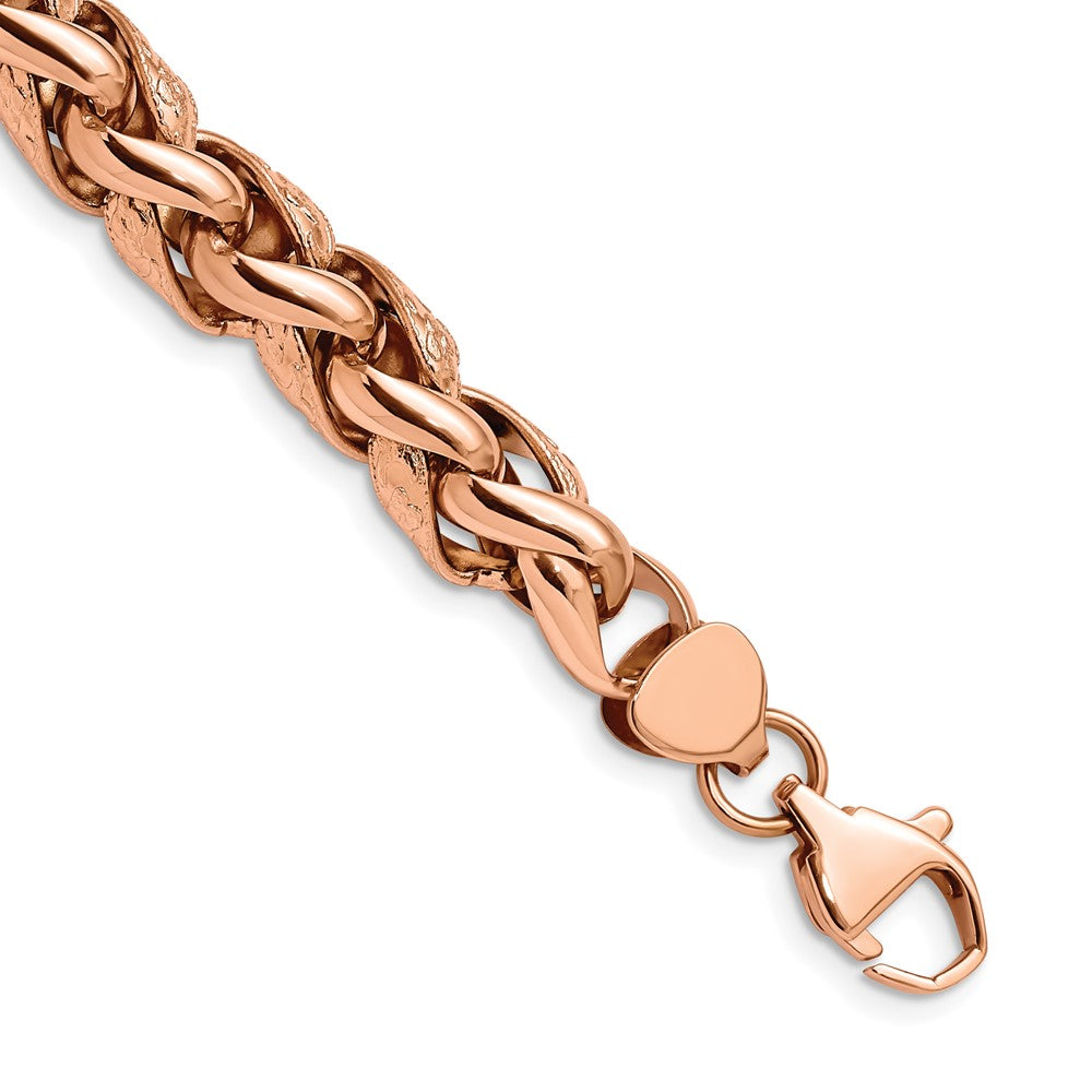 Stainless Steel Polished & Textured Rose IP-plated Wheat 8.75in Bracelet 8.75 inches