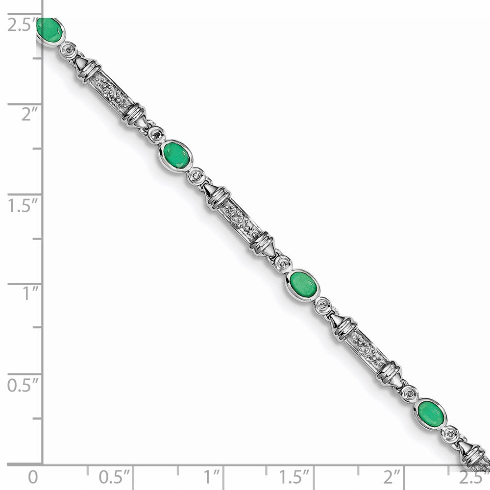 Sterling Silver Rhodium-plated Emerald and Diamond Bracelet 7 inches