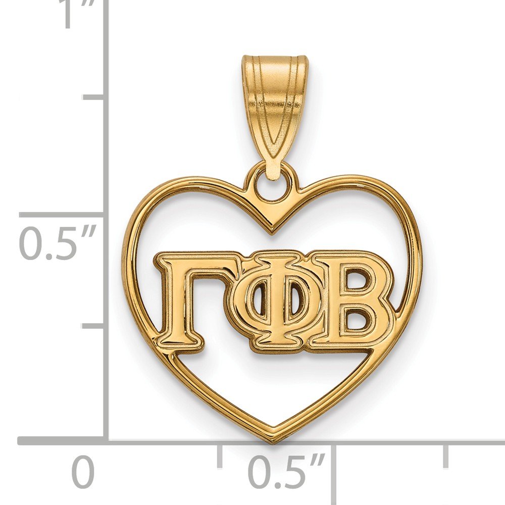 Sterling Silver w/ 14K Yellow Gold-Plated Official Licensed Greek Sororities Gamma Phi Beta (???) Heart Pendant