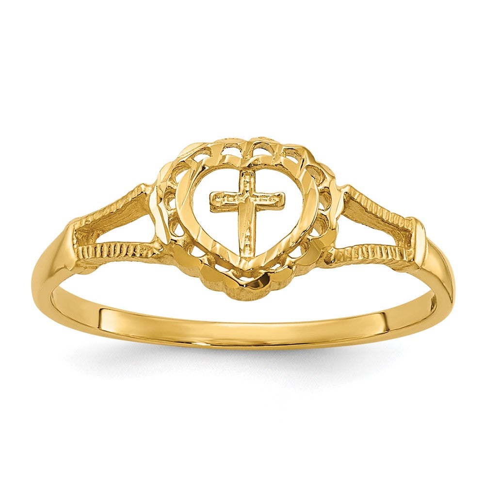 14K Diamond-Cut Childs Heart & Cross Ring Size 4