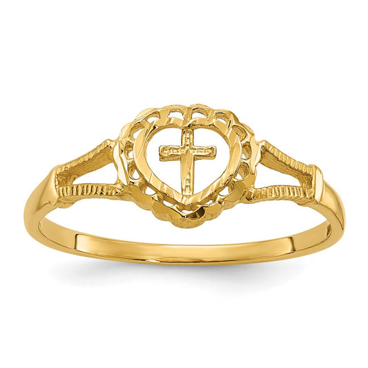 14K Diamond-Cut Childs Heart & Cross Ring Size 4