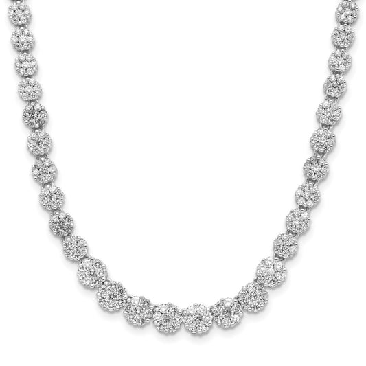 Cheryl M Sterling Silver Rhodium-plated Fancy Graduated Brilliant-cut CZ Cluster 18 Inch Necklace with 2 Inch Extender 18 Inches