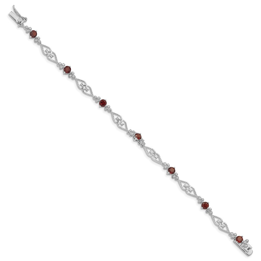 Sterling Silver Rhodium-plated Diamond Garnet Bracelet 7 inches