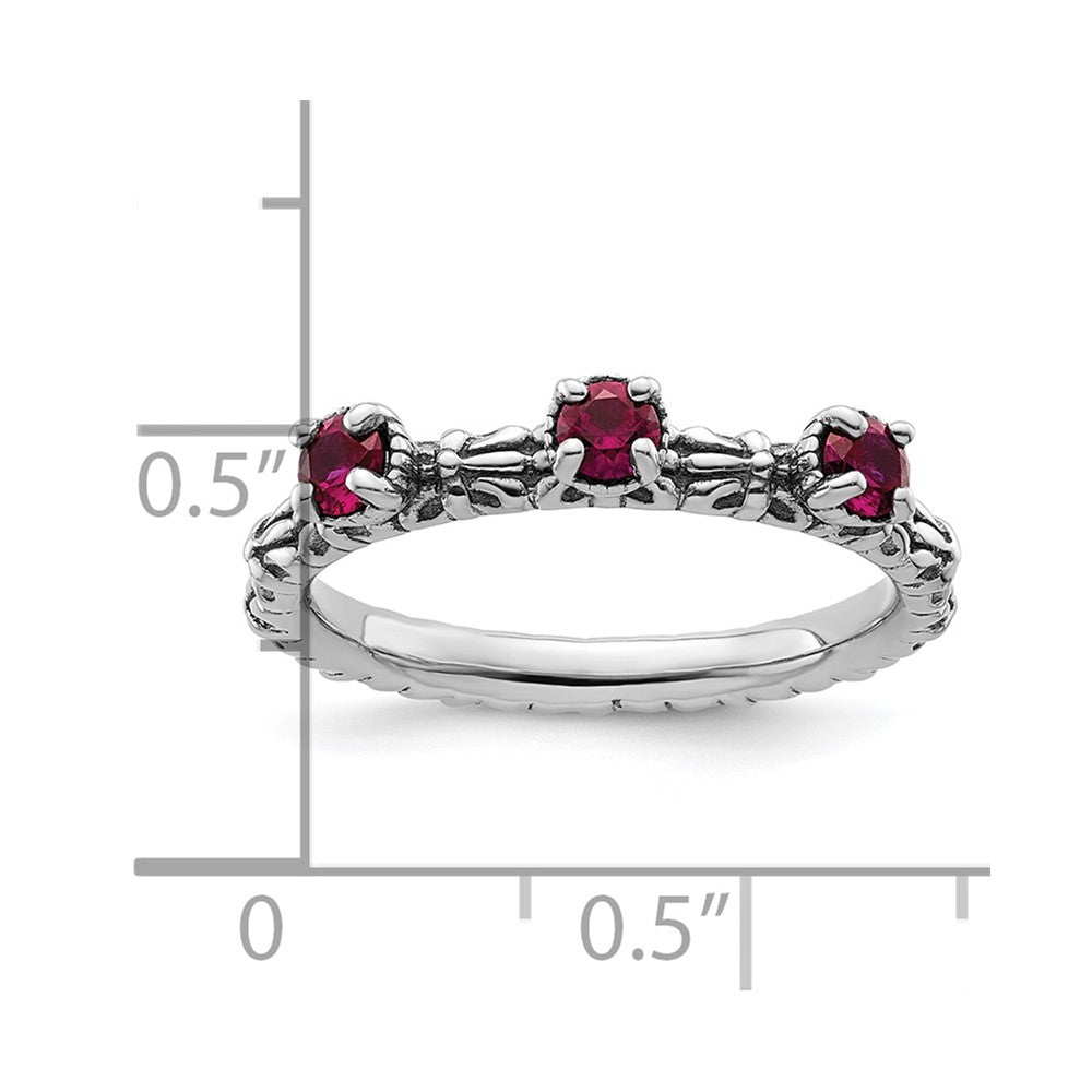 Sterling Silver Stackable Expressions Created Ruby Three Stone Ring Size -10
