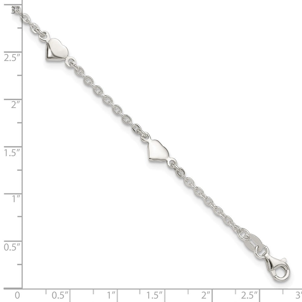 Sterling Silver 9 inch Polished Heart Plus 1in ext. Anklet 9 inches