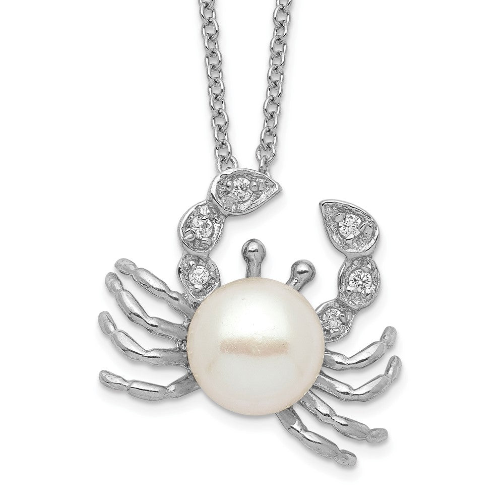 Cheryl M Sterling Silver Rhodium-plated Freshwater Cultured Pearl and Brilliant-cut CZ Crab 18 Inch Necklace 18 Inches