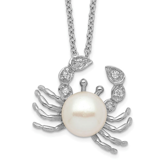 Cheryl M Sterling Silver Rhodium-plated Freshwater Cultured Pearl and Brilliant-cut CZ Crab 18 Inch Necklace 18 Inches