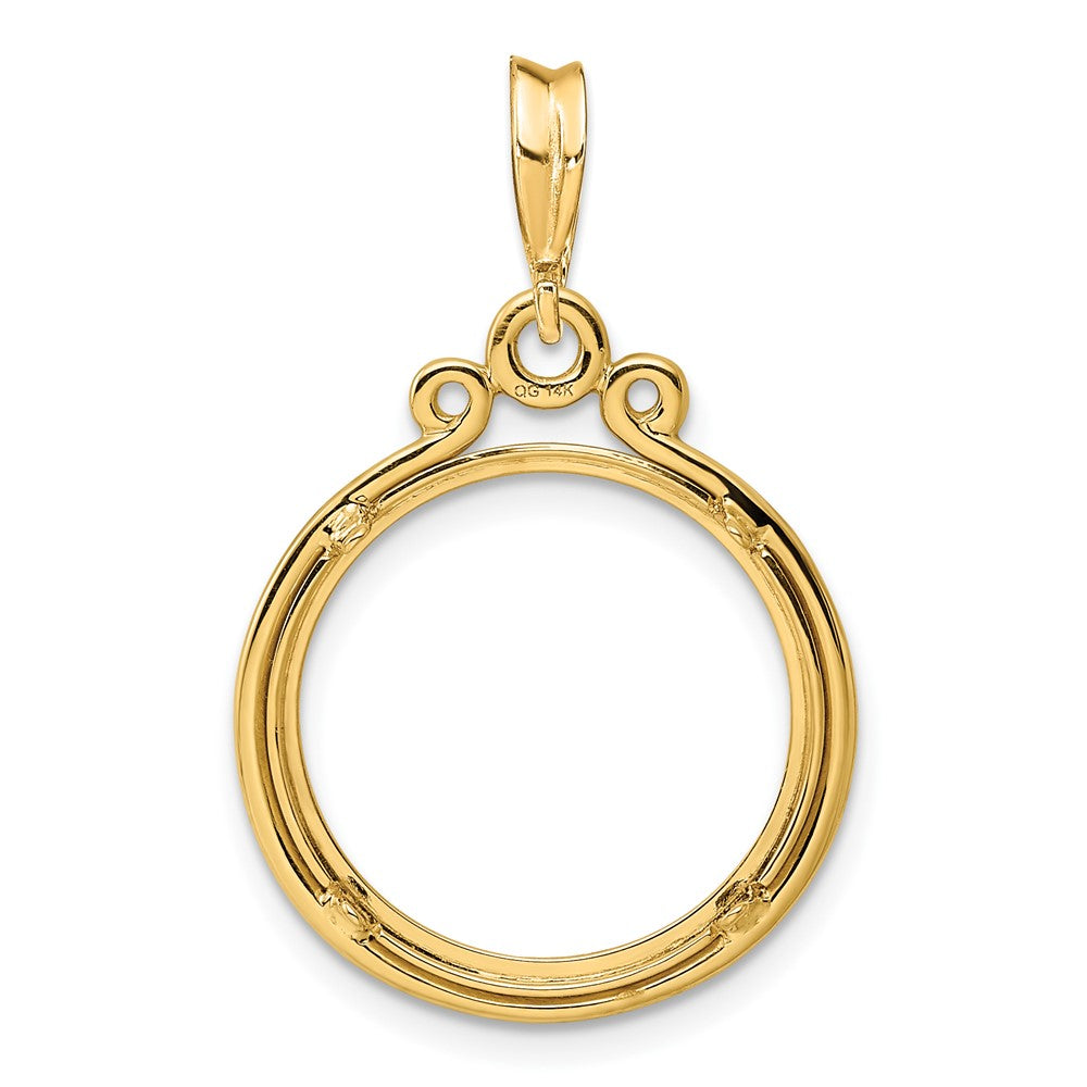Wideband Distinguished Coin Jewelry 14k Polished Triple Circle Top 17.8mm Prong Coin Bezel Pendant